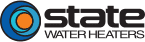 The State Water Heaters logo features a stylish blue and orange circle beside the company name in bold black and gray text.