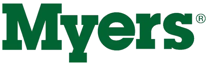 The green "Myers" logo appears in bold, modern sans-serif lettering with a crisp green line above, symbolizing trusted service.