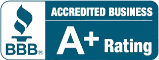 Pronto Plumbing’s BBB Accredited Business logo proudly displays an A+ Rating on a professional blue background.