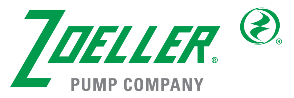 The Zoeller Pump Company logo features "Zoeller" in green, "Pump Company" in gray, and a green emblem on a black background.